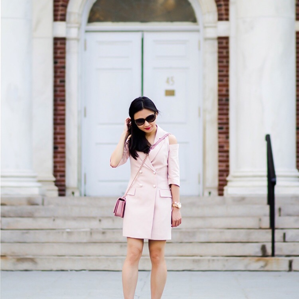 Zara Cold Shoulder Blazer With Faux Pearl Buttons - Picture 4 of 16